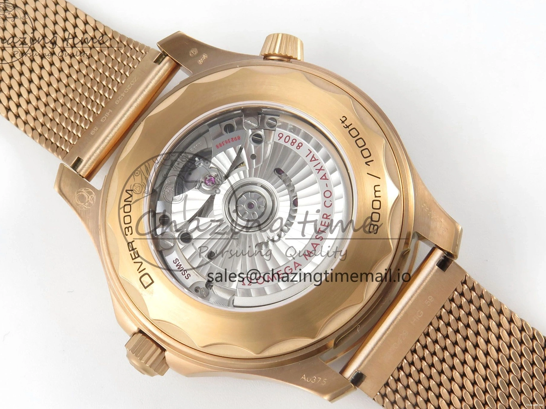 0510 Stylish Seamaster 300M Diver Rose Gold VSF 1:1 Best Edition Black Dial on Mesh Bracelet A 7662